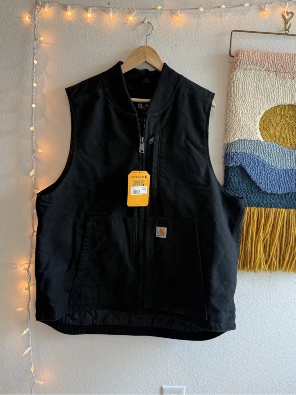 CARHARTT Washed Duck VEST Insulated Rib Collar Loose Fit Black 0V4395-M Size XL